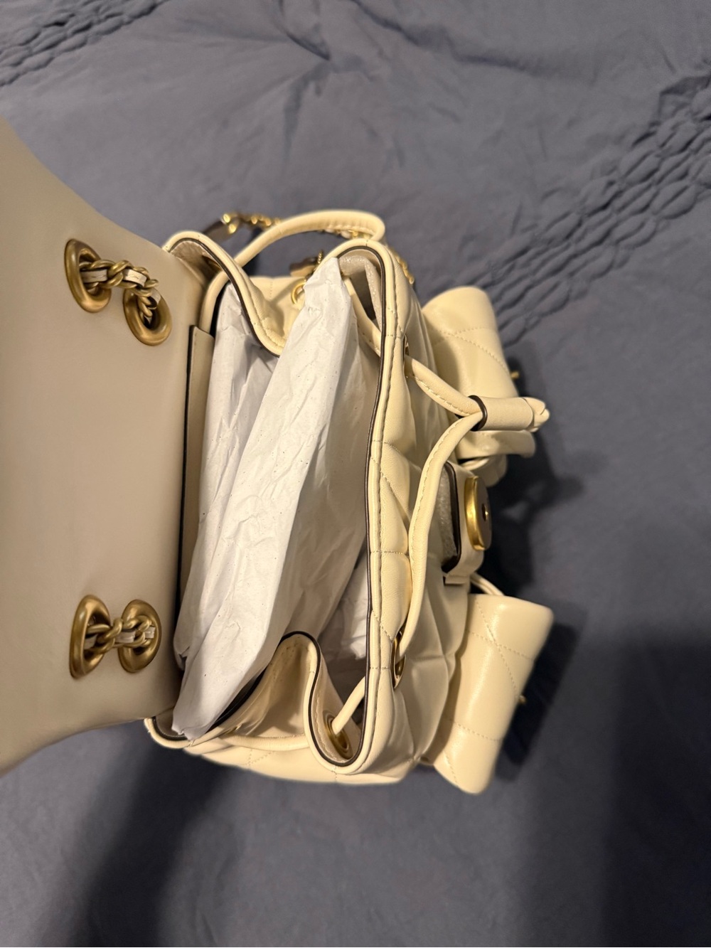 New With Tags 🎉Coach Cream Quilted Leather Backpack with Gold Chain Straps🎉 - Picture 3 of 9